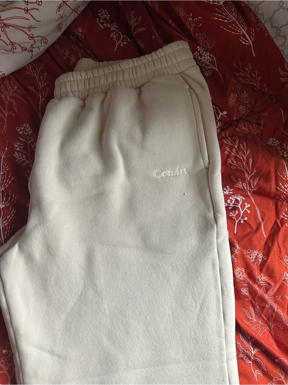 Cream 'comfrt' Embroidered Sweatpants